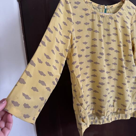MAEVE | Yellow Silk Cloud Print Blouse Linosa Cloud Print Blouse Top | Small - Picture 3 of 6
